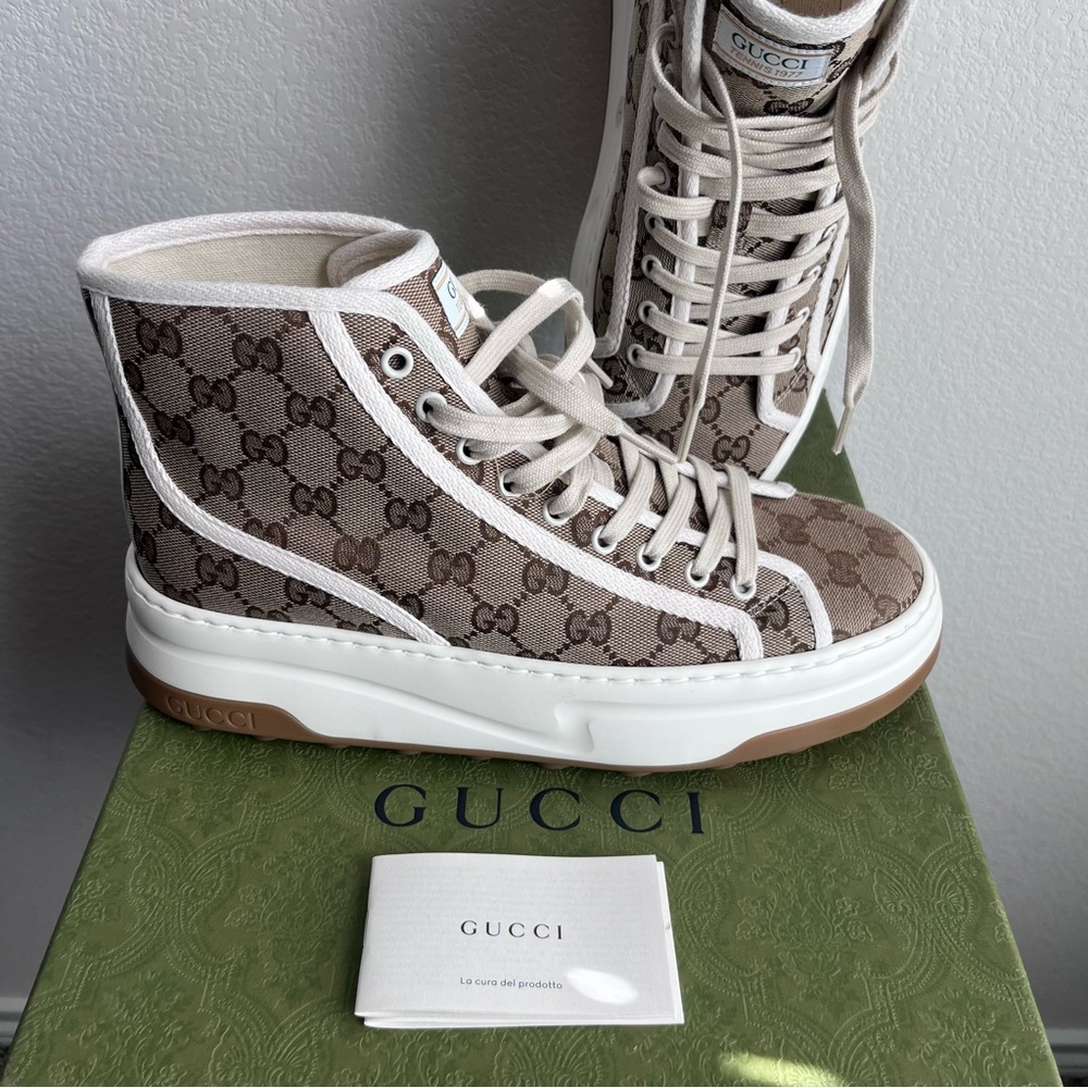 SOLD NEW Gucci 1977 Tennis High Top GG Monogram Sneakers UK M 7 / US M 8 / W 10 - Picture 3 of 16